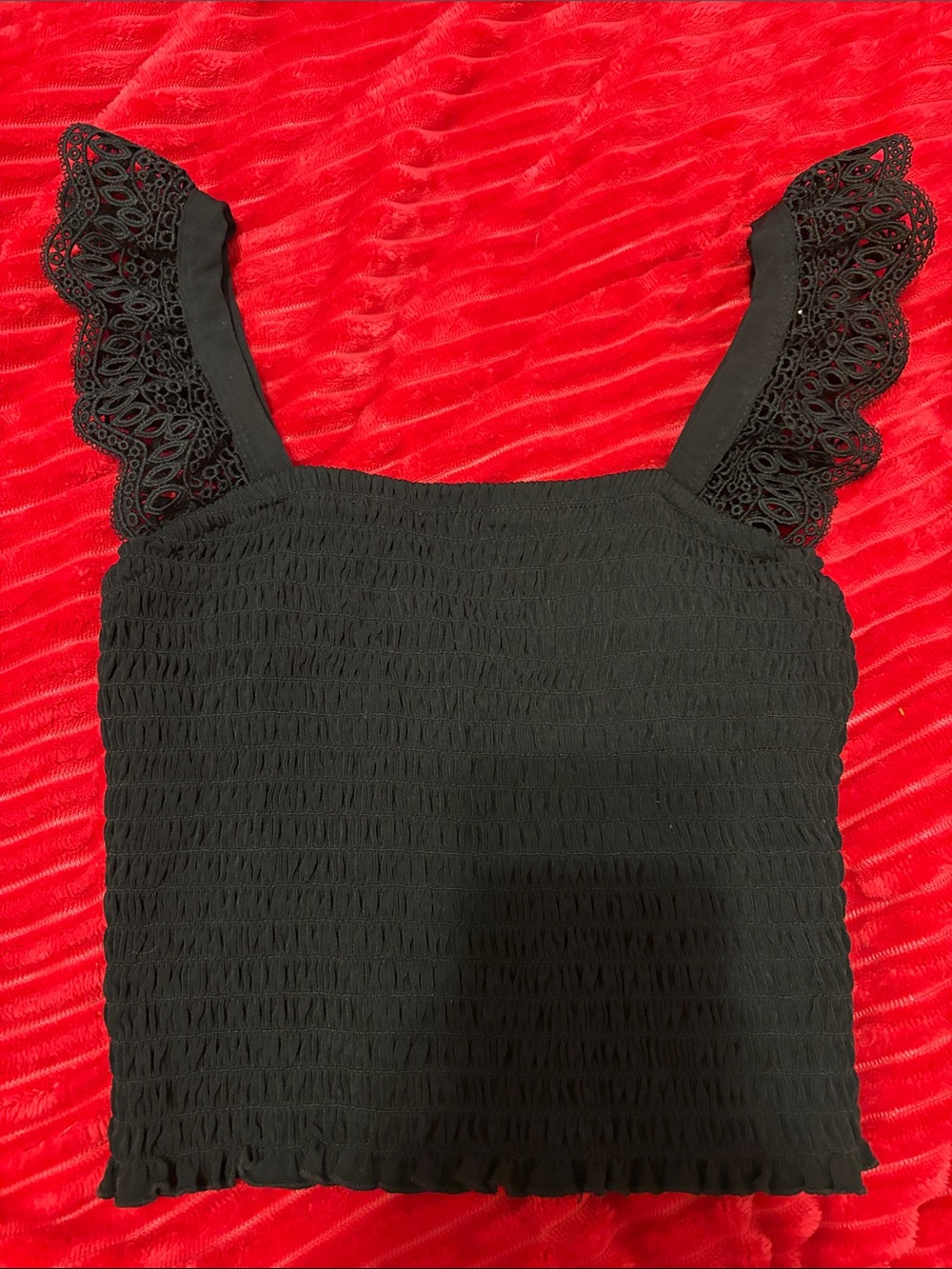 Express Black Smocked Tank with Lace Straps
